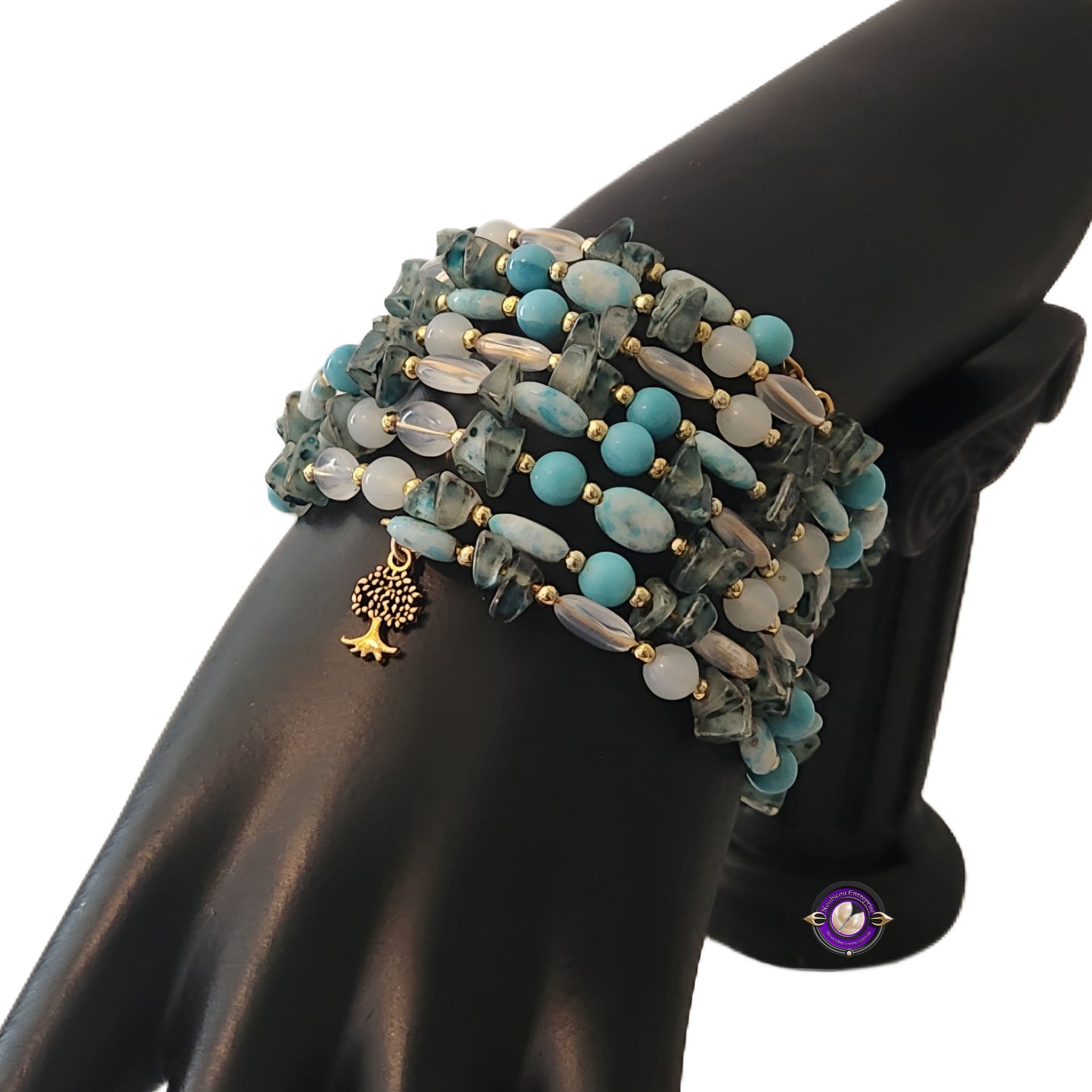 Multi-Strand Natural Stone Bracelet – Tree of Life Charm.