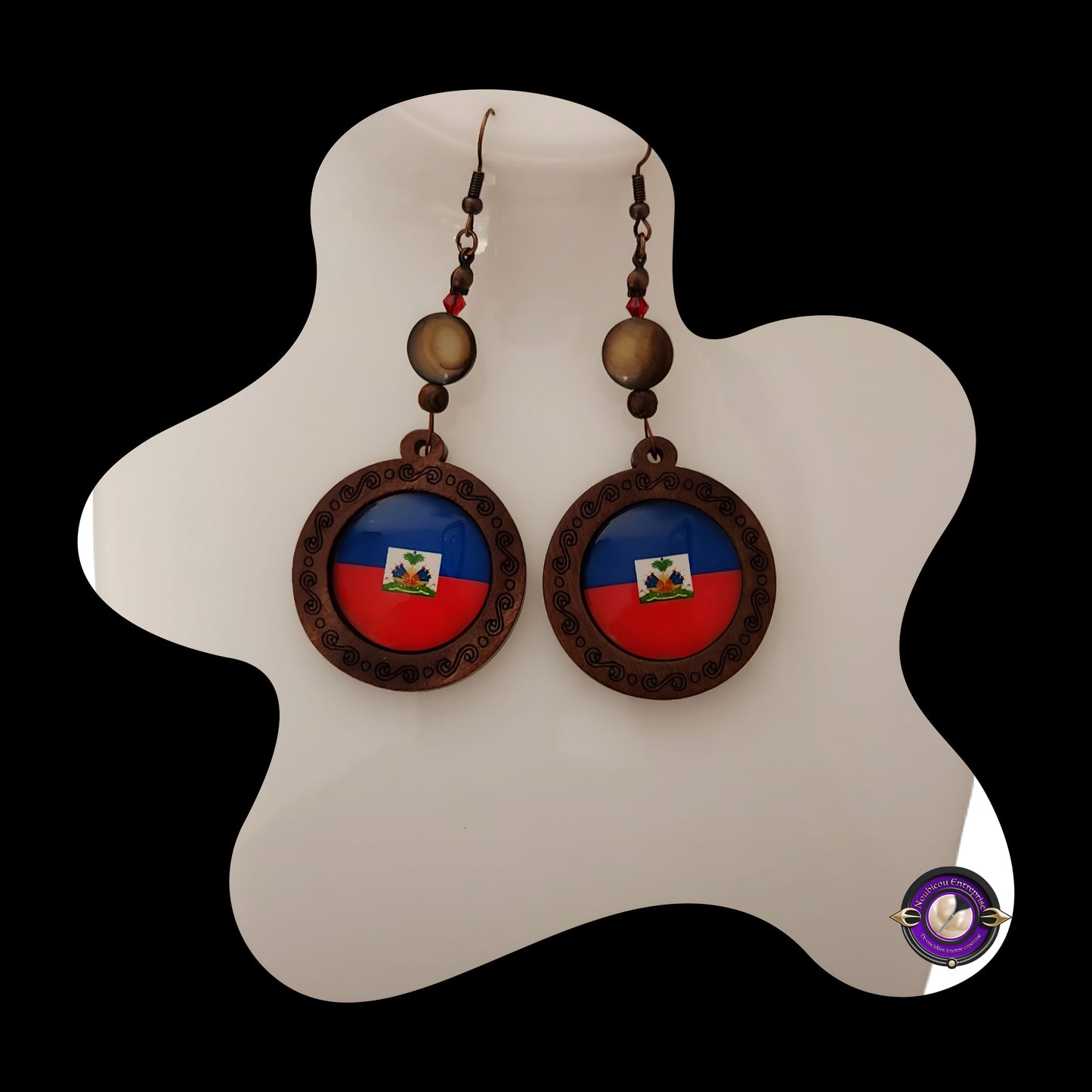 Haitian Flag Wooden Earrings – Handmade Cultural Jewelry