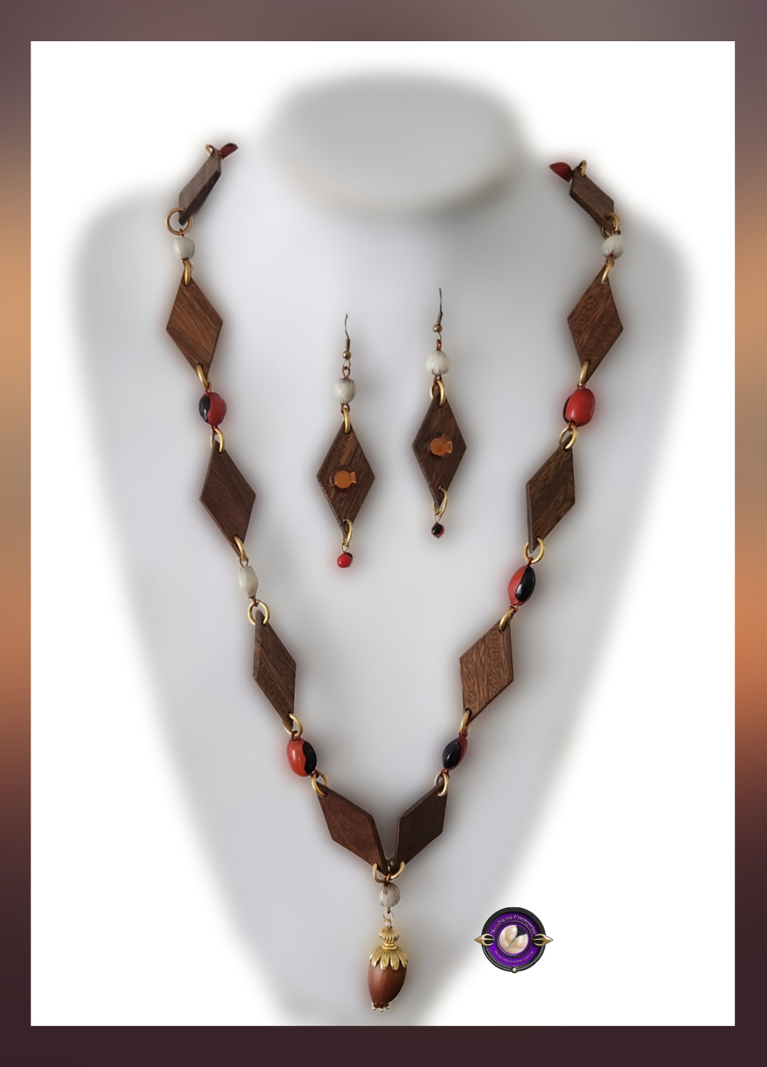 Handcrafted Wooden Necklace &amp; Earrings Set – Natural Elegance Collection